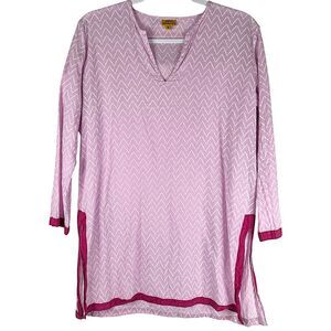 Roberta Roller Rabbit Pink Chevron Print 3/4 Sleeve Tunic Top Womens Size Medium